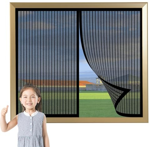 Magnet Fliegengitter Fenster Auf Maß 67 x 115 cm Ohne Bohren Automatisches Fliegenvorhang Moskitonetz Fenster für Und Türen, Schwarz