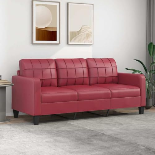 Emmtore Sofa,Couch für Wohnzimmer,Polstersofa mit Metallgestell, Loungesofa Wohnzimmersofa Wohnzimmermöbel,Kunstleder Sofa,Weinrot,180 cm