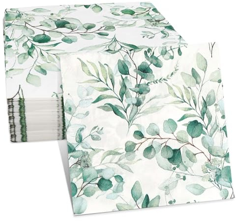 AUNHOKE 80 Stück Servietten Eukalyptus, Servietten Grün | Tischdeko Papierservietten Vintage Eukalyptus für Taufe Hochzeit Babyparty Konfirmation Garten Hochzeit Party Festliche