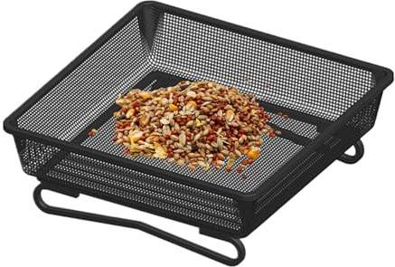 Vogelfutterstation für den Boden, für den Außenbereich, quadratisch, 18 cm, für Futterspender | Dekoratives Netz-Vogelfutterhaus für Garten, Terrasse, Hinterhof, Rand