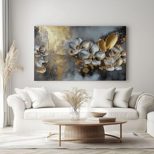 Genérico Cuadros de Arte Flores Vegetales En Relieve 3D Lienzos Cuadro Estilo Abstracto Decoración Pared Cuadro Para Salon Dormitorio 160 x 80 cm Sin Marco