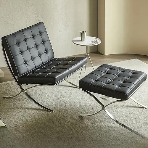 Modern Lazy Läderfåtölj Med Fotpall Oljad Läderaccentfåtölj For Vardagsrum/sovrum(Black,23.5L x 32W x 32.5H)