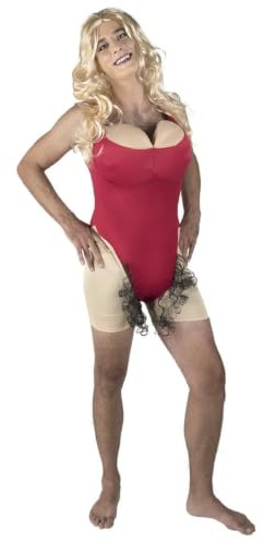 My Other Me - Disfraz Socorrista hombre talla M/L adulto en rojo | Incluye mono corto con bañador rojo con relleno y vello negro