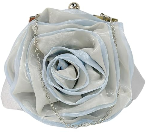 Pandalein Damen Blumen Clutch Seide Abendtasche Rose Brauttasche Kleidertasche Handtasche mit Kette für Hochzeit Wedding Prom Party