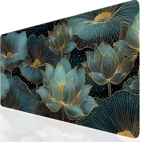 Blume Mauspad XXL, Blau Mousepad 1000x500mm mit Genähten Kanten, Mauspad Großes Schreibtischauflage, Gaming Mousepad Wasserdicht und rutschfest, Desk Mat Vernähte Kanten für MacBook, Laptop DE-5990