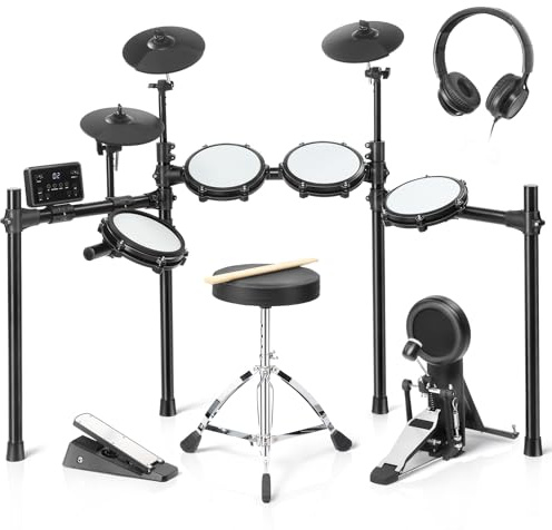 LEADZM E Schlagzeug Elektronisch für Erwachsene, Professionelles Elektronisches Schlagzeug mit Hocker, Drumsticks und Kopfhörer inklusive, E-Drums mit 15 Schlagzeug-Sets, 225 Sounds, USB-MIDI