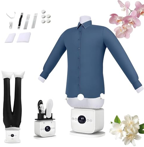 Steam Iron, Hands-Free Automatic Ironing Machine with Temperature & Time Adjustable, Built-In Aromatherapy Tank, Professional Inflatable Hot Air Dryer for Clothing, Shoes A