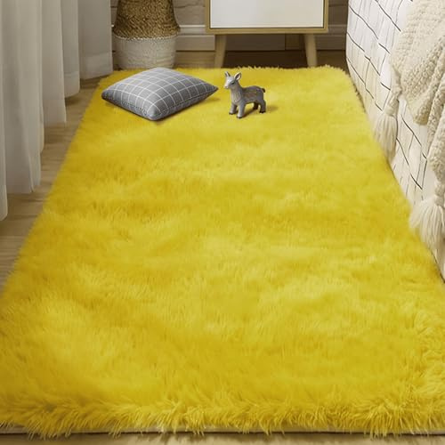 DYINDUN Teppich Wohnzimmer Schlafzimmer 180 x 250 cm Waschbar Flauschiger Hochflor Teppich Wohnzimmer Waschbar Und rutschfest für Deko, Schlafzimmer, Kinderzimmer, Gelb