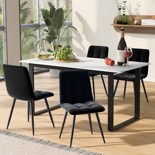DJHWX matbord teleskoptiskt, rektangulärt köksbord. Benjärn av metall, MDF-bordsskiva med marmormönster. för vardagsrum, matsal, kök, kontor, 140/180 x 80 x 75 cm, vit