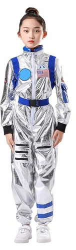 Genérico Disfraz Astronauta Niño y Niña con Cinturón Disfraces de Astronauta Niño Traje Astronautas para Niños Niñas 5-12 Años Ideal para Carnival Halloween Cosplay (Blue, 10-12 Years)