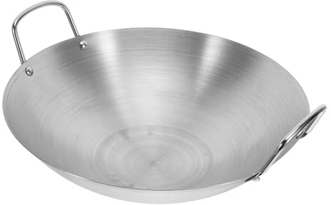 OSOLADY Wok Doméstico de Acero Inoxidable Fondo Redondo y Doble Asa para Uso en Cocinas de Inducción y Vitrocerámica Alta Capacidad