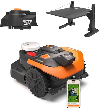 Worx Landroid Vision Cloud WR305E 2WD Robot Tagliaerba con Garage e Cut-to-Zero, Senza Filo Perimetrale per 500 m², (Evitamento Ostacoli AI, Navigazione VSLAM + RTK Cloud, Mappatura Automatica)