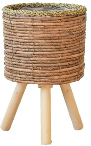 Arecobticy Rattan-Pflanzenständer für den Innenbereich, Stroh, gewebte Blumentöpfe, Halter, Hocker mit Beinen, Boden-Pflanzkörbe, Regal, Holzregal, Heimdisplay