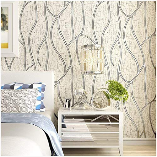 QIHANG Modern 3D Thick Non-Woven Imitation Deerskin Deep Embossed Curve Pattern Living Room/TV Background Wallpaper Roll 1.73' x 32.8'=57 Square feet (Cream)