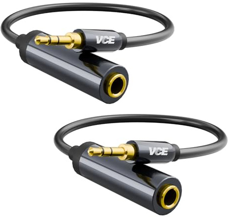 VCELINK VCE Headphone Adapter 3.5mm Male to 6.35mm Female Audio Jack Adapter Converter, 1/8 Male Plug to 1/4 Female Jack 20cm, 2 Pack