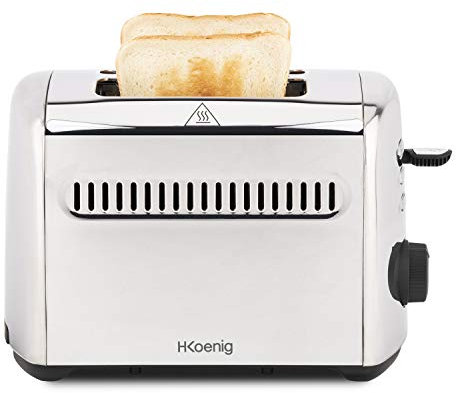 H.Koenig Grille Pain 2 Tranches TOS9 Fentes larges 40mm Inox vintage, 7 Niveaux brunissage, Décongélation, Rapide uniforme, Remontée extra-haute, Pain, muffin, bagel, Nettoyage facile, 950W