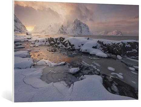 kunst für alle Leinwandbild: David Martín Castán Arktischer Winter - hochwertiger Druck, Leinwand auf Keilrahmen, Bild fertig zum Aufhängen, 100x65 cm