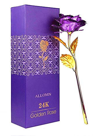 WeFoonLo Creativa Artificial 24K de Oro Rosa plástico de la Flor de Tallo Largo Rose Real Sumergido en Oro con Caja de Regalo para el Día de la Madre, San Valentín Da