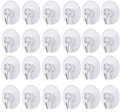 Feelava 24 Pieces Suction Cup Hook Transparent for Bathroom Kitchen Shower Towel Loofah Office Key Bag Coat, PP Towel Hooks Affixed to Any Smooth Surface, Removable, Practical Hanging Supplies