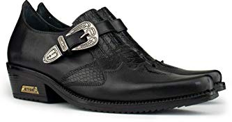 Mens Black Real Leather Wincklepickers Snake Pattern Cowboy Riding Western Shoes with Cuban Heel and Buckle Fastening 7