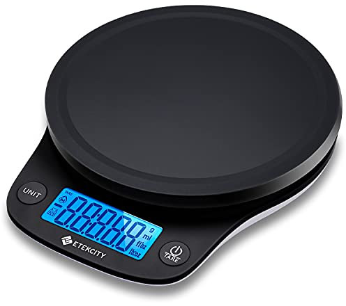 Etekcity Báscula de cocina para alimentos de 0,1 g, peso digital en gramos y onzas para cocinar, hornear, preparar comidas y hacer dieta, 11 libras, color negro
