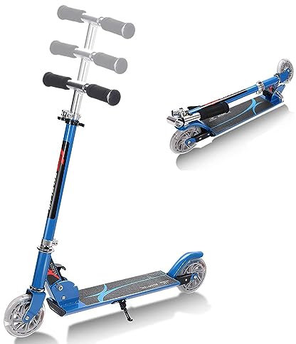 DREAMADE Klappbarer Scooter höhenverstellbar, Kinderroller Kickroller Tretroller mit 2 Leuchträdern, Kinderscooter aus Aluminium, Kinder Roller bis 70kg belastbar (Blau)