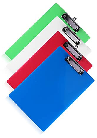 4 Pièces Porte-blocs A4 en Plastique avec Pince, Clip Planches pour Papier d'écriture Memo des dossiers, Planchettes à pince (Mélange de 4 couleurs)
