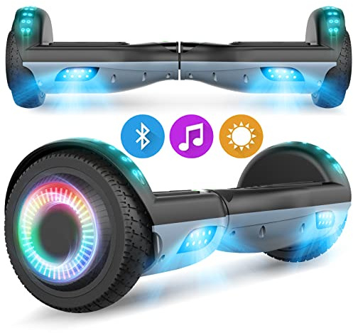 SISIGAD Hoverboard 6,5 tum Overboard, hover Scooter Board All-Terrain, Bluetooth och LED självbalanserande elektrisk skoter för barn och vuxna HY-A12 grå/svart