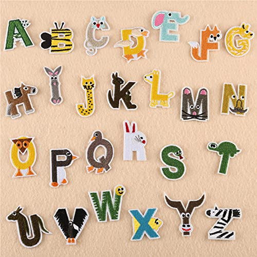Bymivofun 26 Stück Kinder Buchstaben Cartoon Aufnäher, A-Z Alphabet Tieraufnäher, für Namensbügeleisen zum Aufbügeln oder Aufnähen, für T-Shirt Jeans Kleiderbeutel