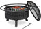 Relaxdays Feuerschale mit Grillrost & Funkenschutz, Schürhaken, Kohlerost, Ø 75 cm, Feuerstelle Garten, schwarz/Silber