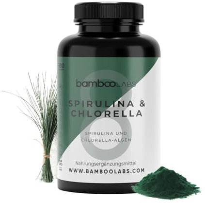 Bamboo Labs | Spirulina e Clorella ultra dimagrante | Compresse vegane di Alga Spirulina + Clorella | Rafforza il Sistema Immunitario, Recupero Muscolare ed Effetto Sazietà | 90 capsule