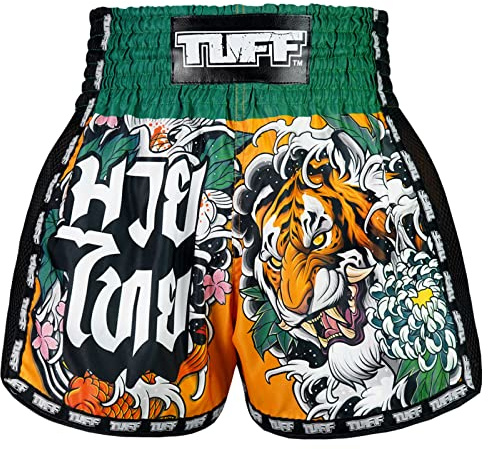 Tuff Sport Short de Boxe rétro pour Muay Thai, Coupe ajustée, MMA, Kickboxing, Tuf-msc105-ylw, Taille L