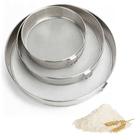 Flour Sifter, Stainless Steel Round Flour Sieve Strainer Drum Sieve 3 Pack Flour Sifter for Baking Fine Mesh Strainers for Bake Cakes