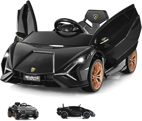 RELAX4LIFE Macchina Lamborghini Elettrica per Bambini 12V, Veicolo Ricaricabile con Telecomando 2,4 G, a Batteria con Musica, Storie Educative e Luci Realistiche，3 Anni+