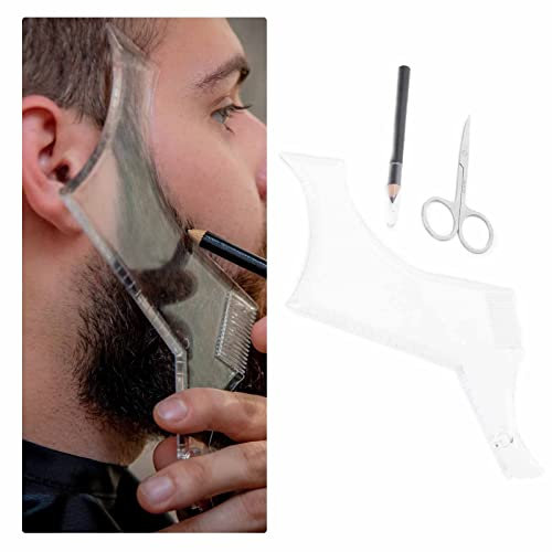 Kit Cuidado Barba Hombres, Kit Afeitado Hombre, Herramienta para dar Forma a la Barba, Barba Herramienta Shaper con Peine Plantilla, Tijeras para Barba, Lápiz Marcador para Bigote, Patillas, Mandíbula