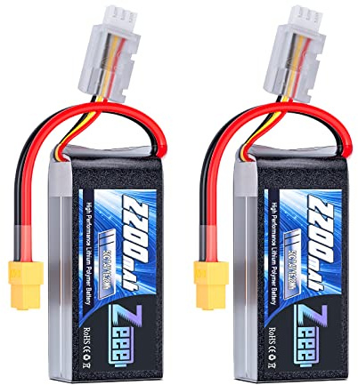 Zeee 2S Lipo Akku 50C 2200mAh 7,4V Kurze RC Batterie mit XT60 Stecker(2pcs) | RC Batterie für 1/16 Slash RC Auto RC LKW RC Hubschrauber Flugzeug Quadcopter Drohne RC Boot Rennmodelle