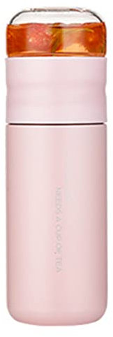 BYYLECL Isolierte Tasse mit Filter, Edelstahl-Tee-Ei, 300 ml, Teeflasche mit Glas-Infuser, trennt Tee und Wasser, Rosa