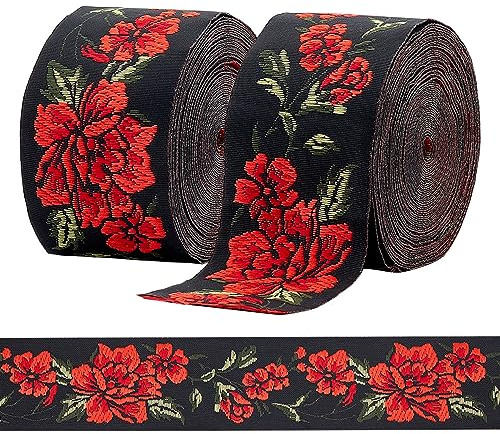 PandaHall 14m Blumen-Jacquardband, 5cm Stickbänder Vintage Gewebtes Band Boho Nähband Persische Blumen Fransenbesatz für Ramadan Kleidung Verschönerung Dekoration