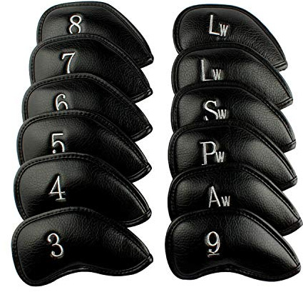 AXKAL Housses de tête de fer de golf en cuir synthétique numérotées, ensemble de luxe de 12 pièces, protecteurs de tête de fer de golf pour club, portable pour hommes, compatible avec toutes les
