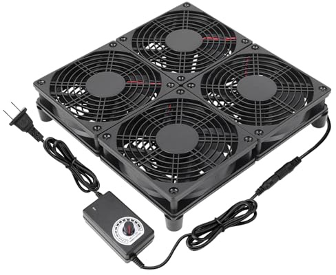 Qirssyn Router Laptop Cooling pad 4X 120mm Computer Fan with AC Plug Variable Speed Fan for DIY Electronics TV Box Cabinet Computer Game Equipment Cooing