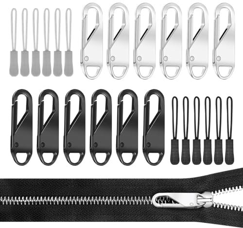 KWJEIULSOQ 24 Stück Reißverschluss Zipper Metall Reißverschluss Anhänger Nylon Reissverschluss Reparatur Set Zipper für Reißverschluss，Ersatzzipper Anhänger für Koffer, Rucksack,Stiefel,Jacken