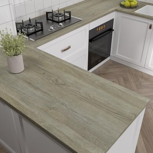 VaryPaper Self Adhesive Light Grey Brown Wood Effect Wallpaper 40cmx200cm Wood Effect Sticky Back Plastic Thick Wooden Contact Paper for Kitchen Countertops Vinyl Wrap for Funriture Cupboard Table