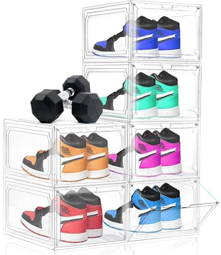 VBNZBK Schuhboxen Stapelbar Transparent, 6 Stück Hartplastik Schuhkarton mit Deckel, Schuhaufbewahrung für Stöckelschuhe, Stiefeletten, Pumps, High Tops, für Größe 46