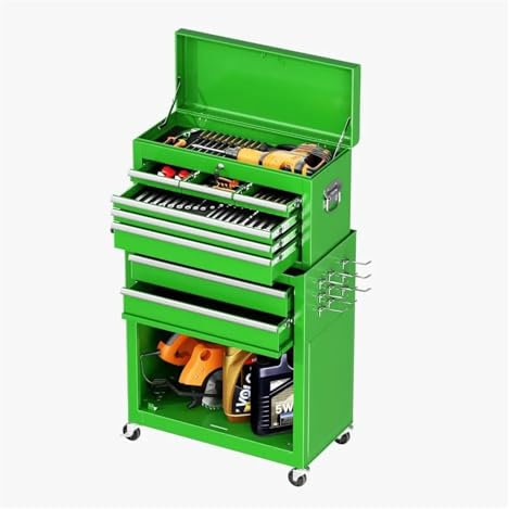 Linmeas-753 Rolling Tool Chest, 8-Drawer Tool Box, 2 in 1 Detachable Tool Chests & Box, Portable Steel Tool Cabinets w/Lockable Wheels & Sliding Drawers for Warehouse, Garage