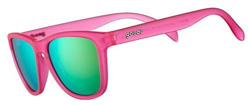 goodr Flamingos on a Booze Cruise Polarized Sunglasses, Medium Sized (OG), Pink Translucent Frames with Teal Mirored Reflective Lens, UV400 Protection, No Slip, No Bounce