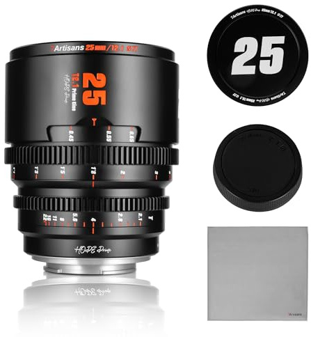 7artisans Objectif cinéma Professionnel T2.1 25 mm, Cadre S35 Compatible avec Monture Macro 4/3, pour LUMIX GH5LL/LUMIX GH5S/Z CAM/LUMIX GH6/BMPCC4K/DC-BGH1 (Noir)