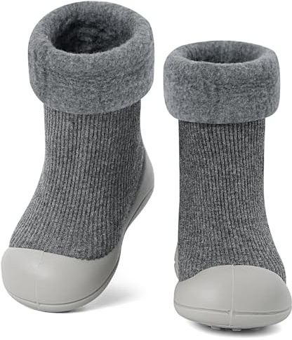 MK MATT KEELY Krabbelschuhe Baby Winter Sockenschuhe Warm Kleinkind Mädchen Jungen Outdoor rutschfeste Lauflernschuhe,Grau,12-18 Monate