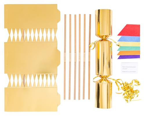 evelay Pack 12 Make Your Own Christmas Crackers Kit Foil DIY Fill Your Own Crackers with Snaps Hats & Jokes (Gold)