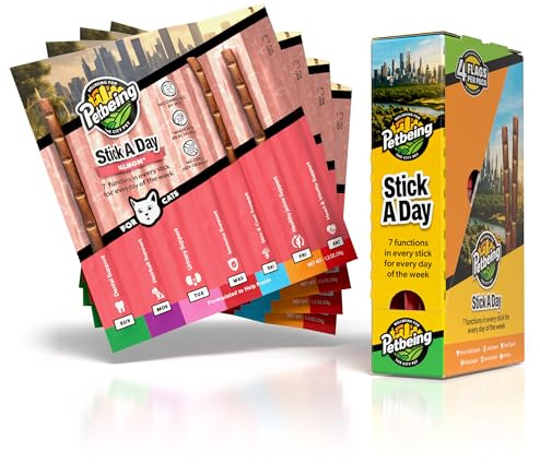 PETBEING Stick a Day Cats | Specially Formulated 7-in-1 Functions Daily Real Meat Supplement for Cats | Cat Chew Stick & Pet Vitamins Supplements Combination (7-Pack x 4, Mix)