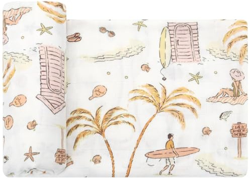LifeTree Baby-Wickeldecke, Musselin-Pucktuch aus 70 % Viskose aus Bambus und 30 % Baumwolle, für Jungen und Mädchen, Pucktuch für Neugeborene, superweich, groß, 120 x 120 cm, gelber Sandstrand